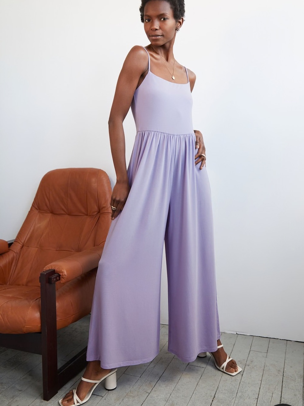 Wilfred Market Lilac Wide-Leg Spaghetti-Strap Jumpsuit